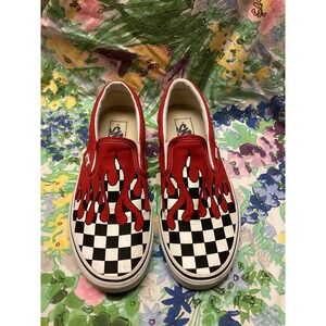 Vans Classic Slip-On Shoes Checkerboard Flame Red Paint Blood Drip M 8/ W 9.5